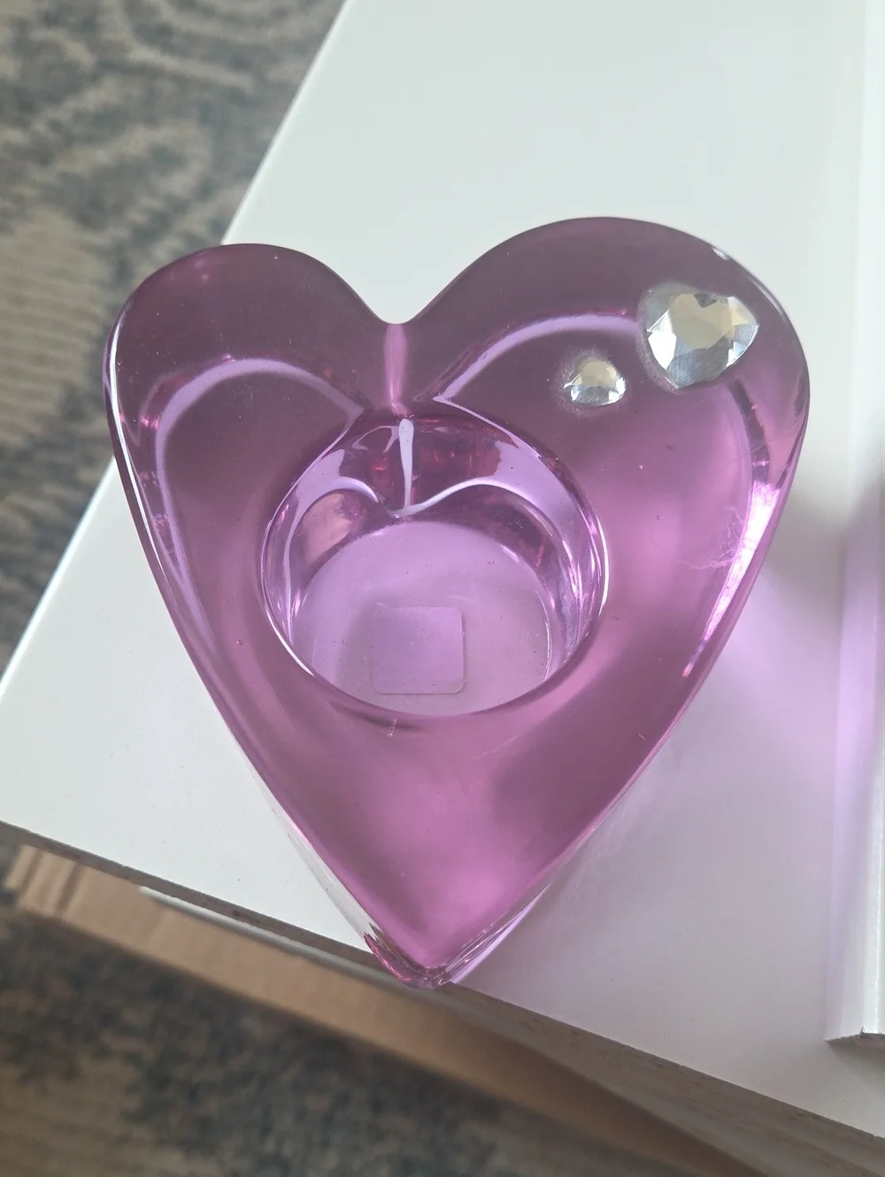 Purple Partylite Heart Glass Tealight Holder